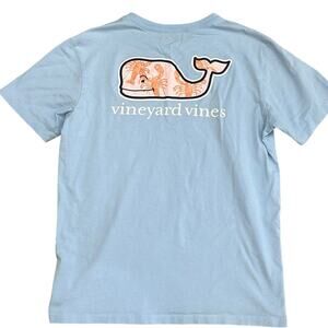 VINEYARD VINES Kids Light Blue Whale Pocket Tee Size Large